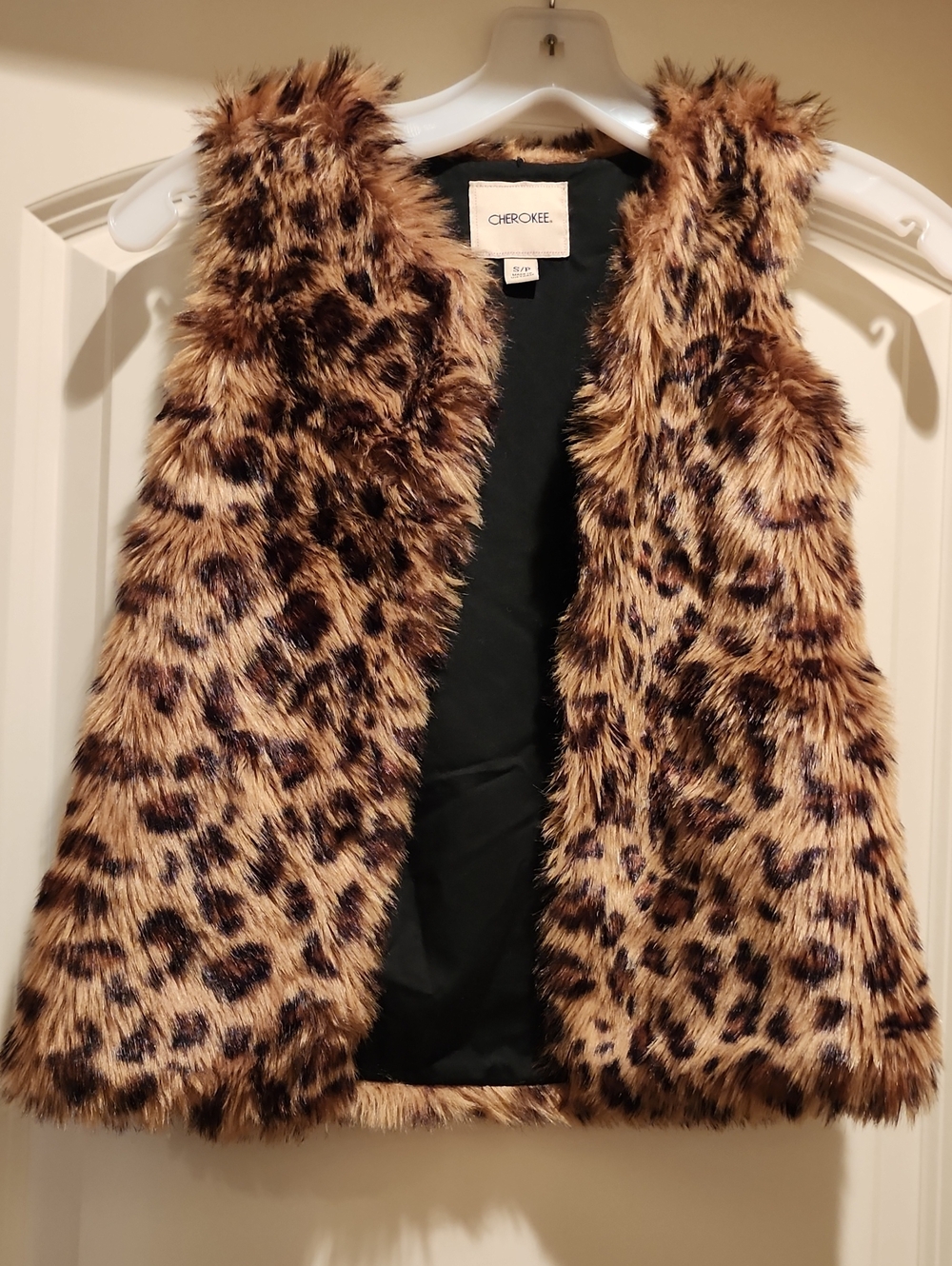 Cherokee Girls' Faux Fur Leopard Print Vest Brown & Black Size S/P (6, 6X, 6-7)